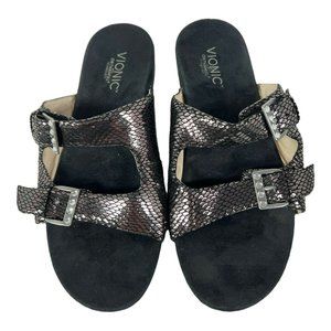 Vionic Womens Czarina TVW4311 Black Snake Print Slip On Slide Sandals Size US 9
